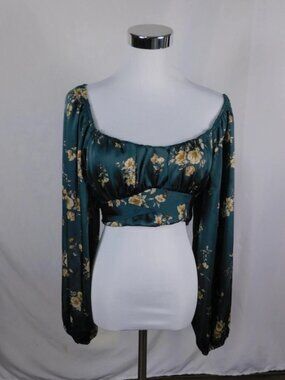 Altar’d State Green Floral Tie Back Top Size M Cottagecore Boho Blouse